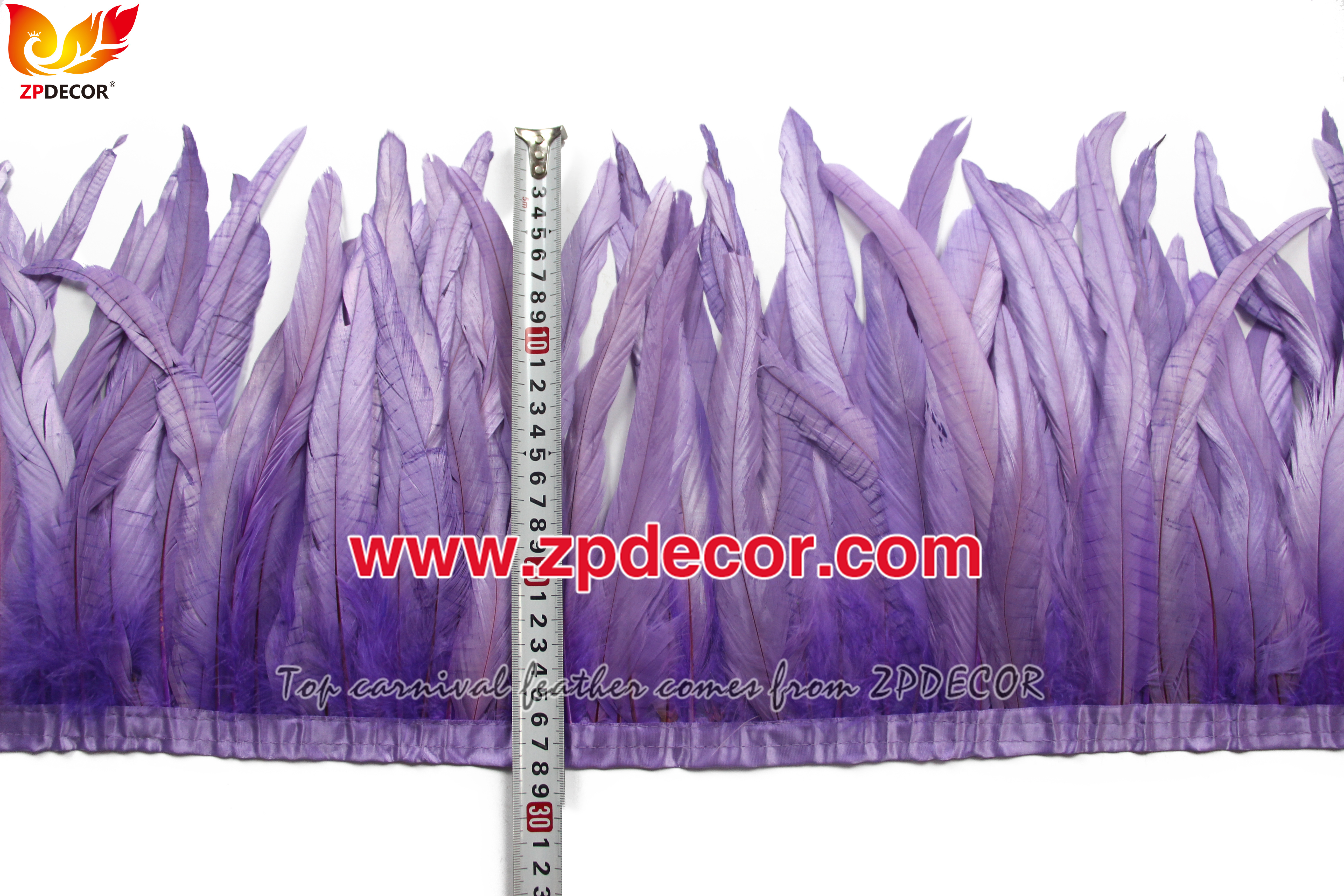Zpdecor Feathers Factory Wholesale 25-30 cm Bleached Dyed Lilac Rooster Coque Tail Feathers Trim for Jamaica Carnival