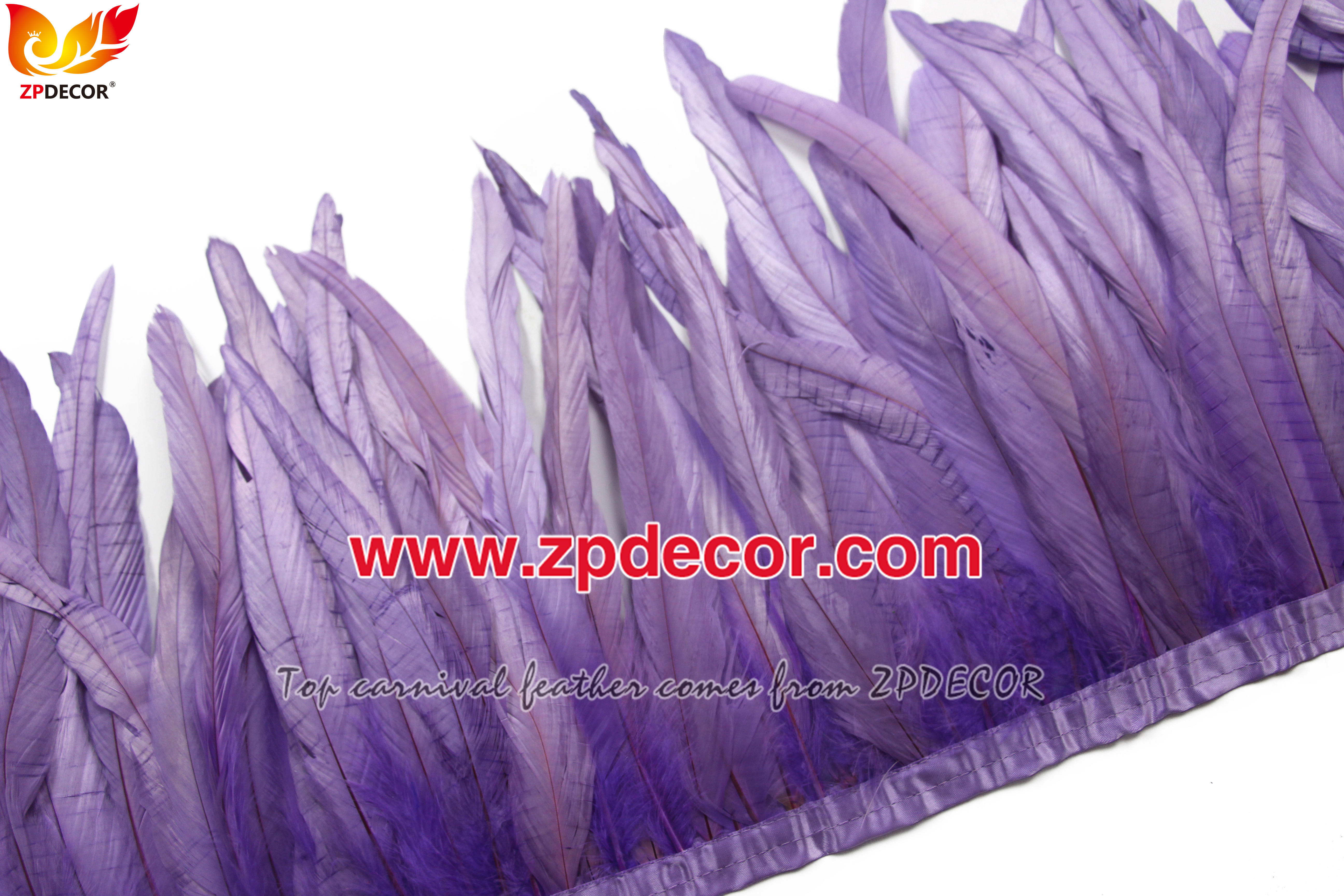 Zpdecor Feathers Factory Wholesale 25-30 cm Bleached Dyed Lilac Rooster Coque Tail Feathers Trim for Jamaica Carnival