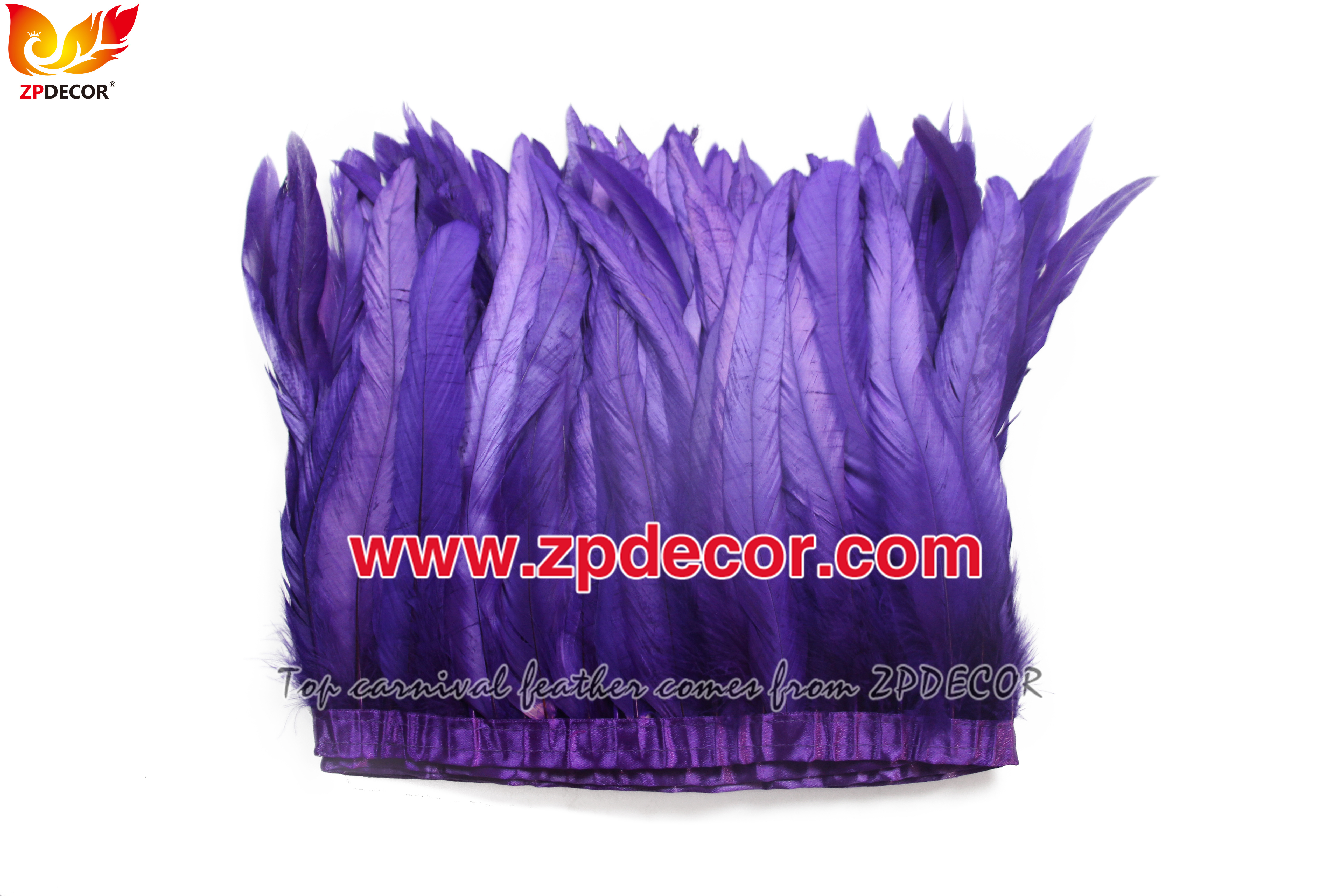 Zpdecor Feathers Factory Wholesale 25-30 cm Bleached Dyed Purple Rooster Coque Tail Feathers Trim for Miami Carnival Costumes Design