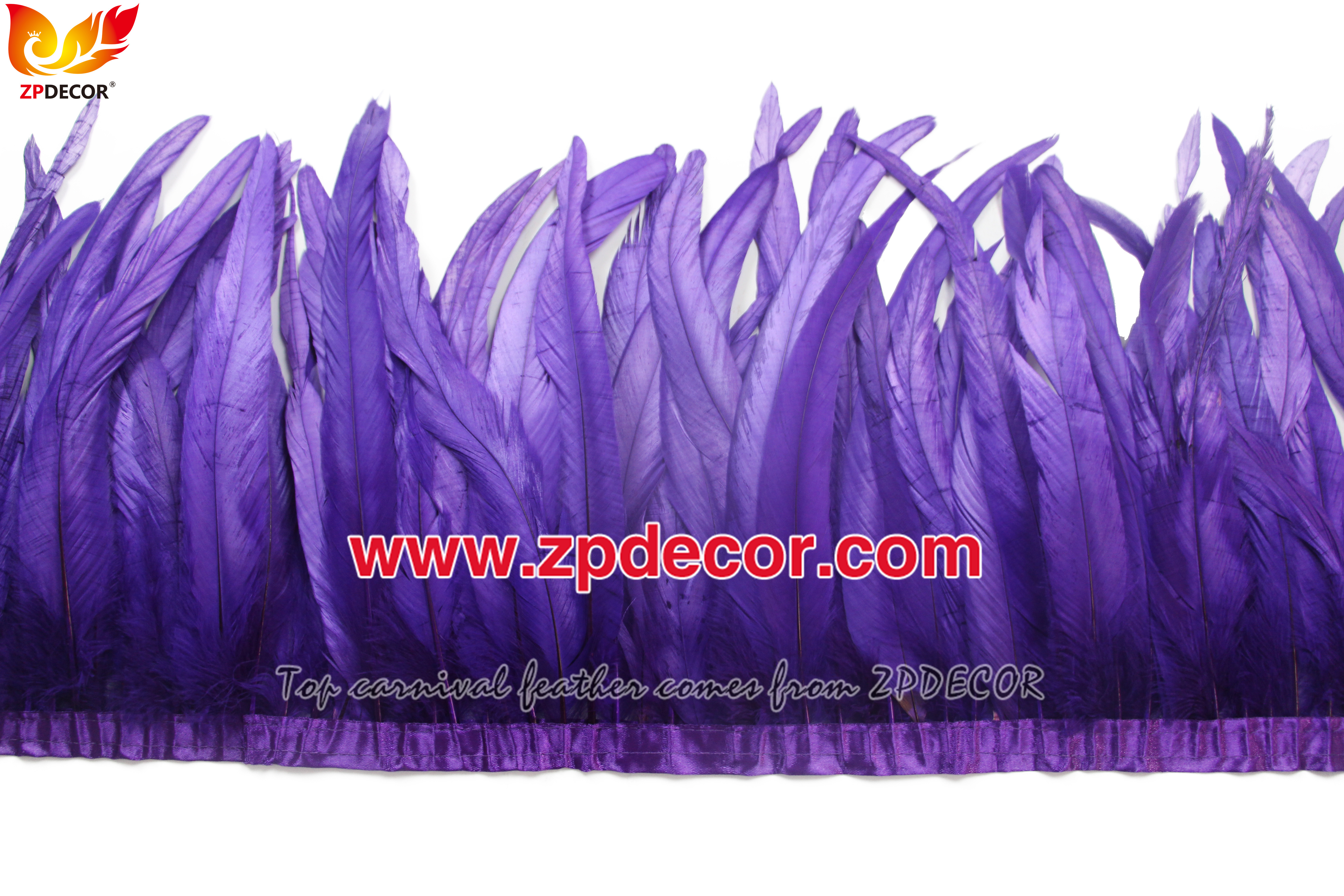 Zpdecor Feathers Factory Wholesale 25-30 cm Bleached Dyed Purple Rooster Coque Tail Feathers Trim for Miami Carnival Costumes Design