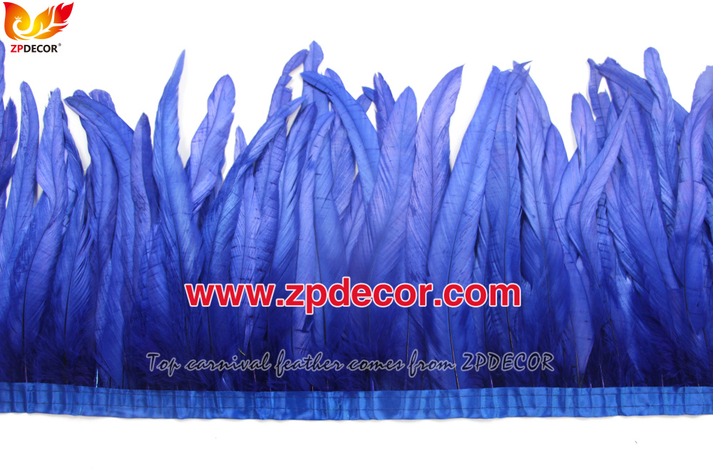 Zpdecor Feathers Factory Wholesale 25-30 cm Bleached Dyed Royal Blue Rooster Coque Tail Feathers Trim for Jamaica Carniva