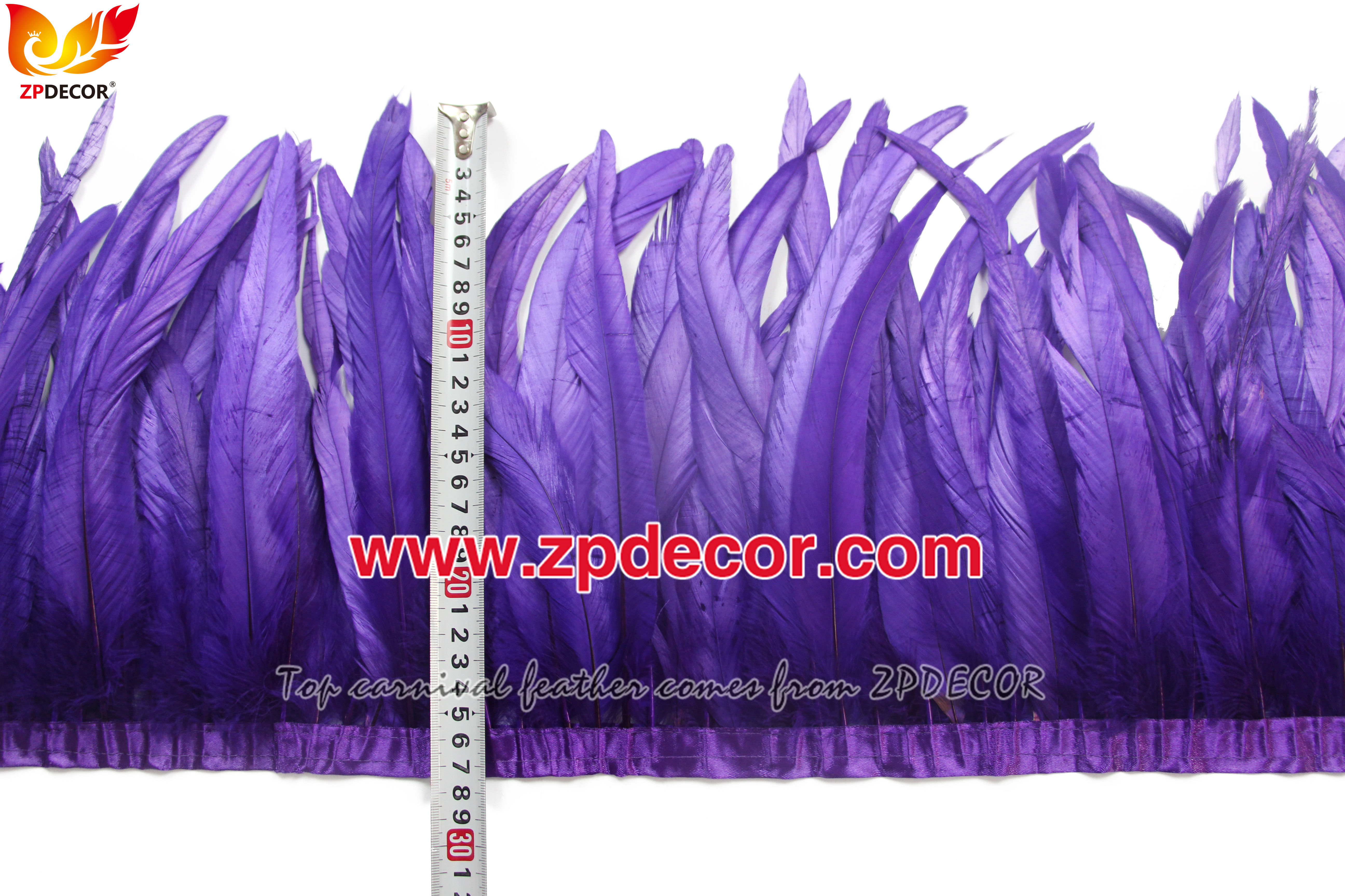 Zpdecor Feathers Factory Wholesale 25-30 cm Bleached Dyed Purple Rooster Coque Tail Feathers Trim for Miami Carnival Costumes Design