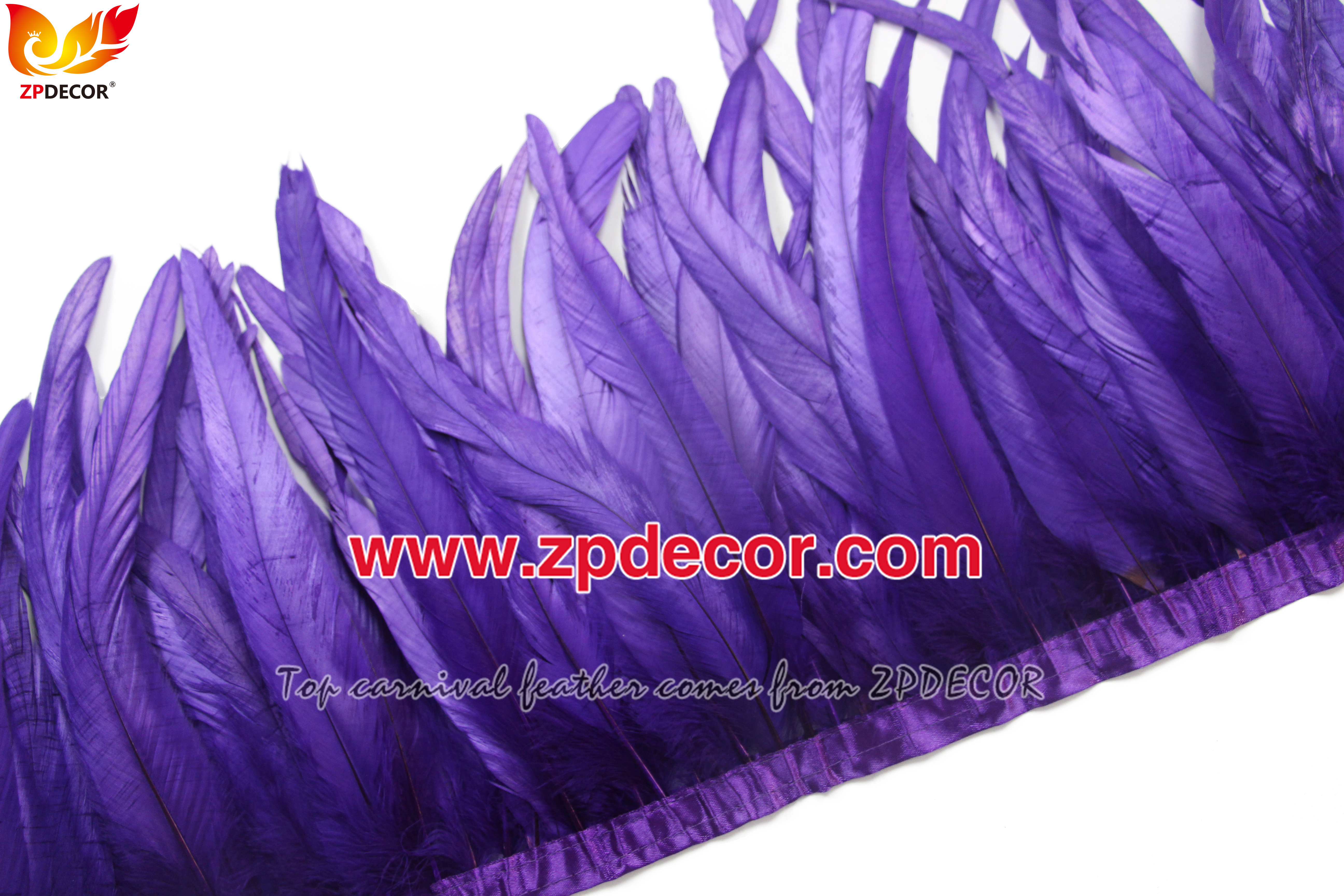 Zpdecor Feathers Factory Wholesale 25-30 cm Bleached Dyed Purple Rooster Coque Tail Feathers Trim for Miami Carnival Costumes Design
