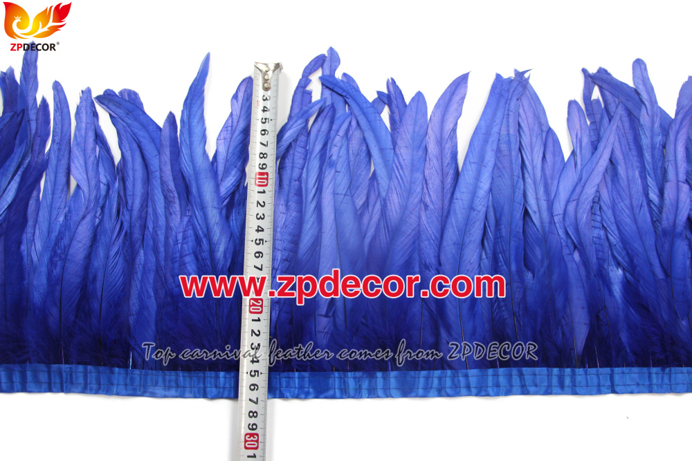 Zpdecor Feathers Factory Wholesale 25-30 cm Bleached Dyed Royal Blue Rooster Coque Tail Feathers Trim for Jamaica Carniva