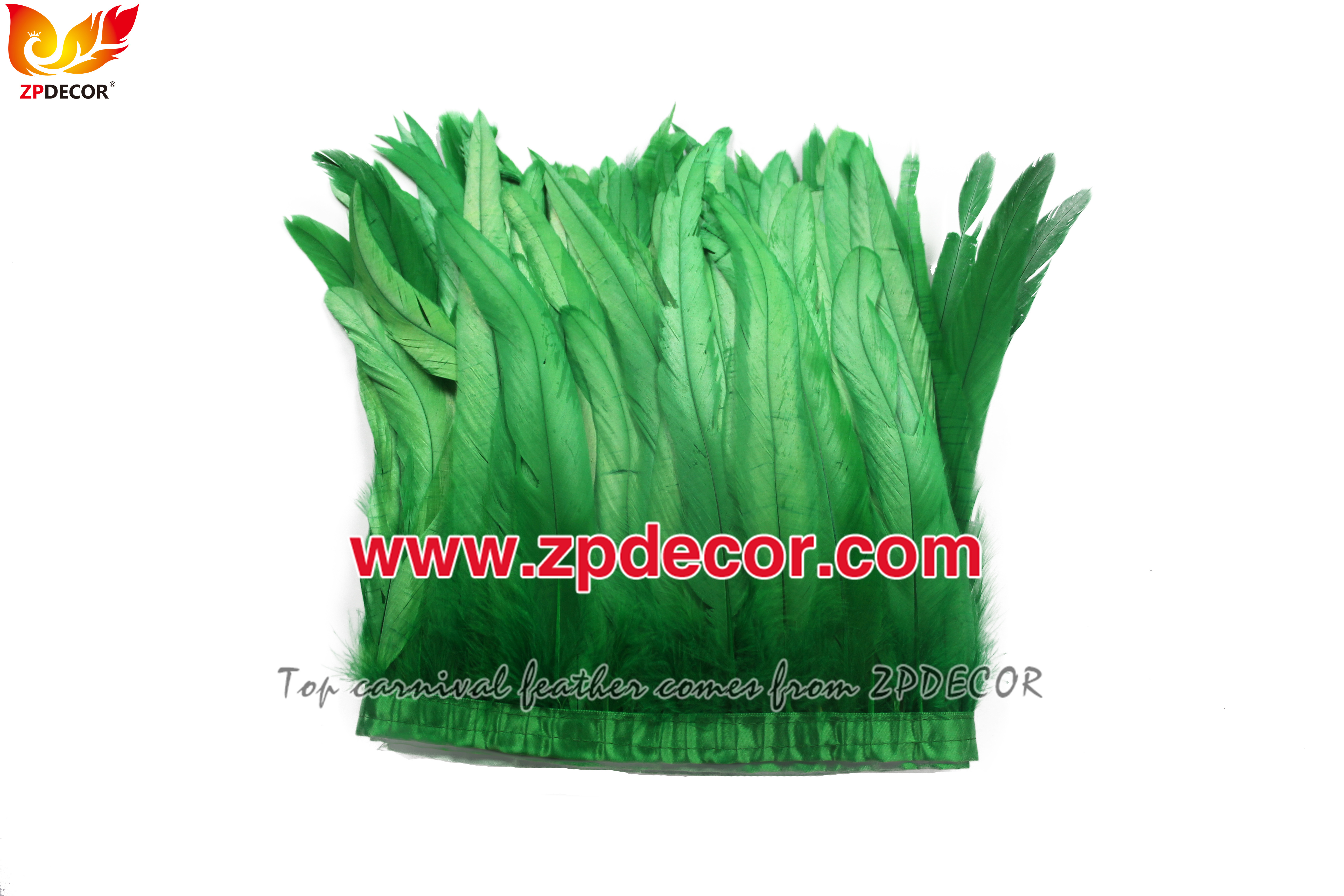 Zpdecor Feathers Factory Wholesale 25-30 cm Bleached Dyed Green Rooster Coque Tail Feathers Trim for Notting Hill Carnival