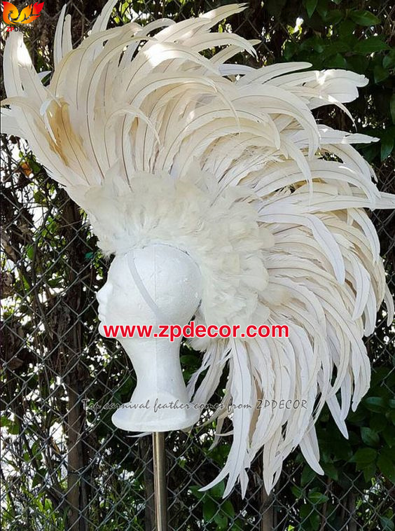 Zpdecor Feathers Factory Wholesale 25-30 cm Bleached Dyed Beige White Rooster Coque Tail Feathers Trim for Dominica Carnival Costumes