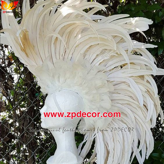 Zpdecor Feathers Factory Wholesale 25-30 cm Bleached Dyed Beige White Rooster Coque Tail Feathers Trim for Miami Carnival Costumes