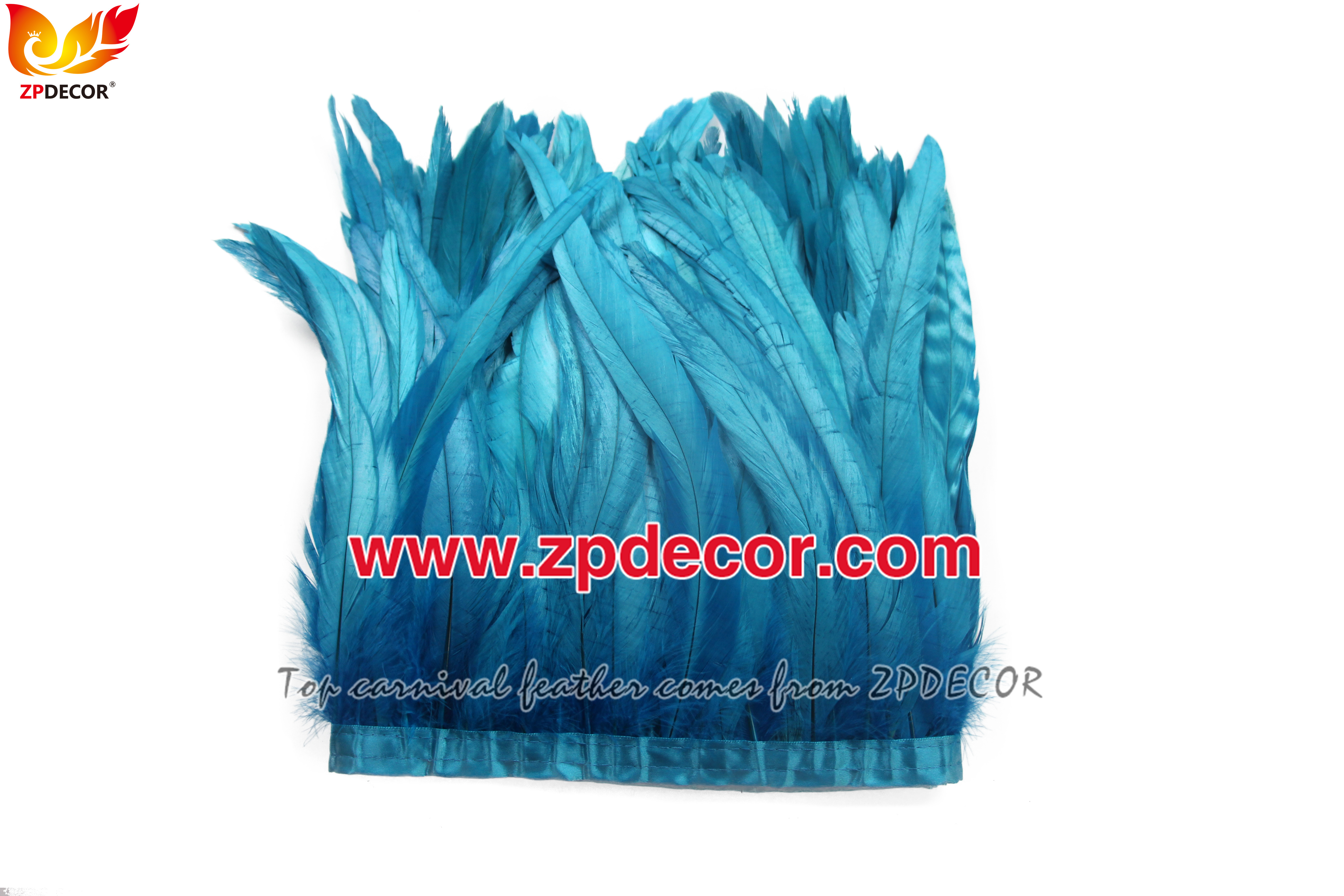 Zpdecor Feathers Factory Wholesale 25-30 cm Bleached Dyed Turquoise Rooster Coque Tail Feathers Trim for Trinidad and Tobago Carnival