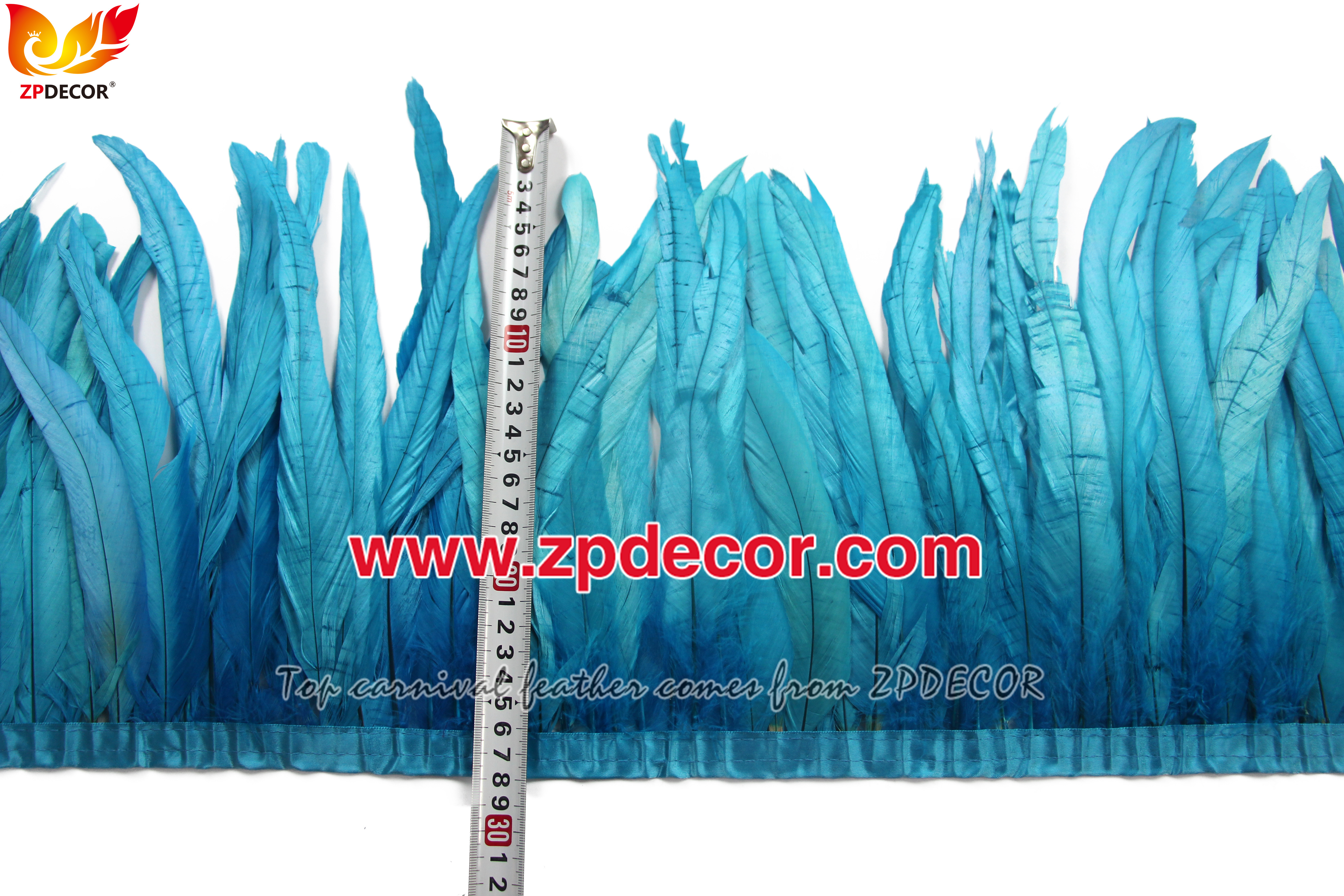 Zpdecor Feathers Factory Wholesale 25-30 cm Bleached Dyed Turquoise Rooster Coque Tail Feathers Trim for Trinidad and Tobago Carnival