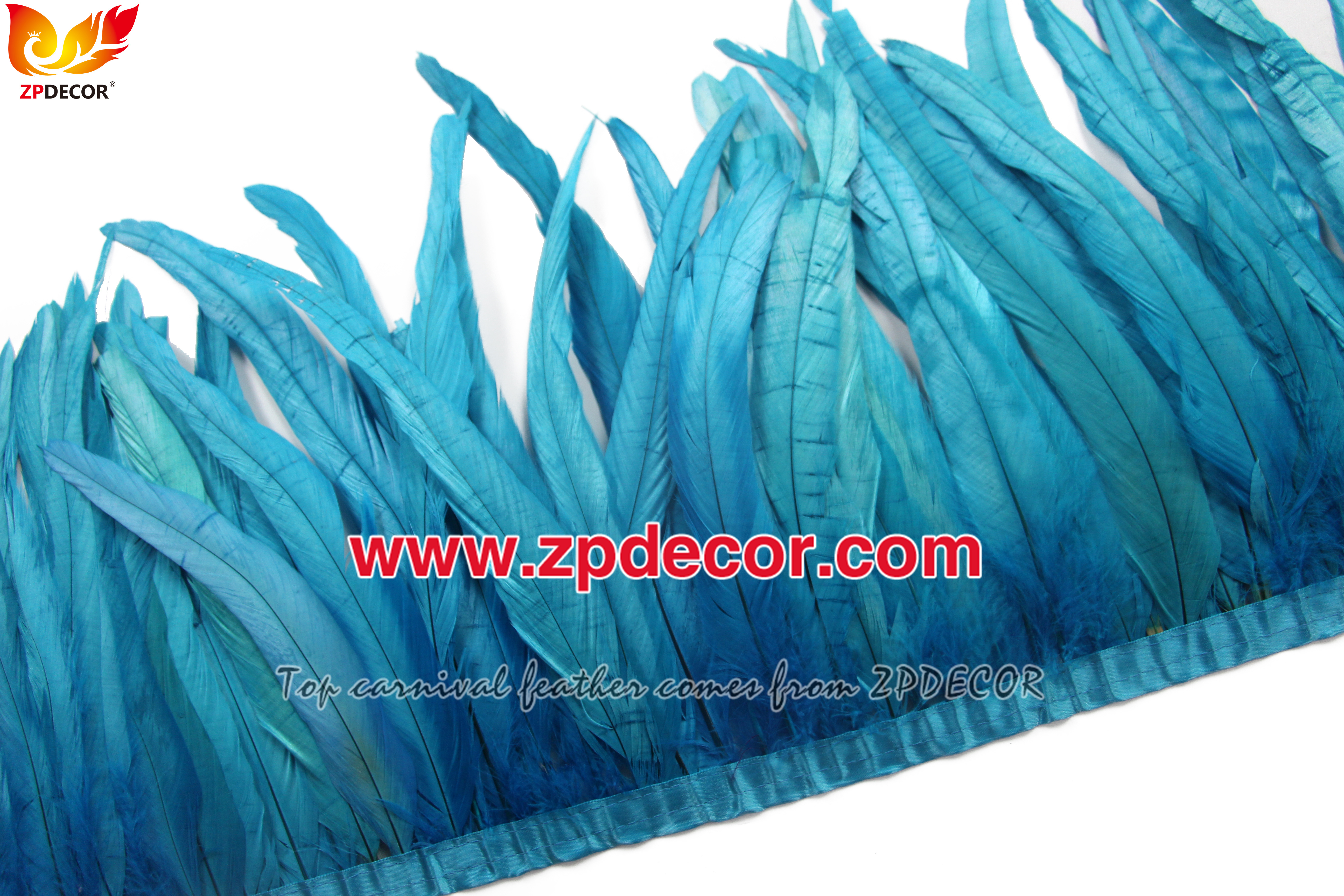 Zpdecor Feathers Factory Wholesale 25-30 cm Bleached Dyed Turquoise Rooster Coque Tail Feathers Trim for Trinidad and Tobago Carnival