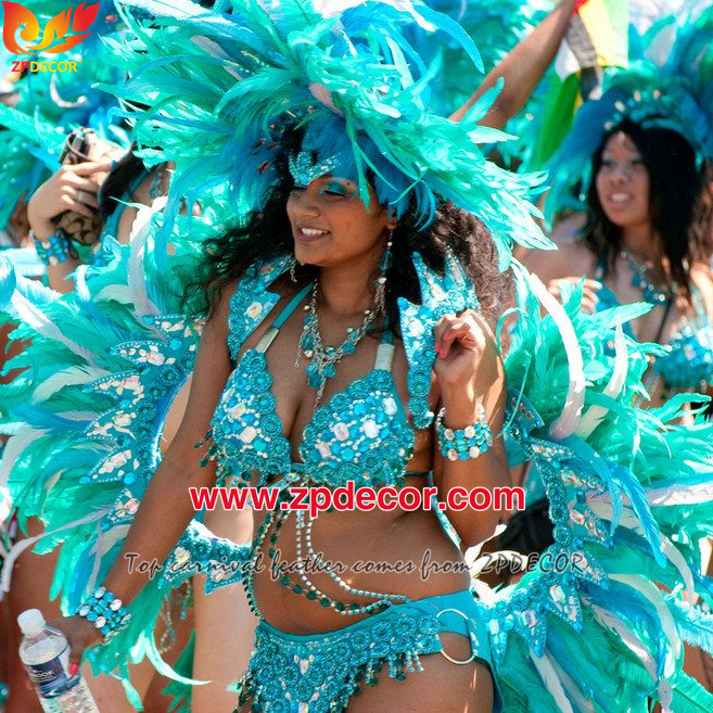 Zpdecor Feathers Factory Wholesale 25-30 cm Bleached Dyed Turquoise Rooster Coque Tail Feathers Trim for Trinidad and Tobago Carnival