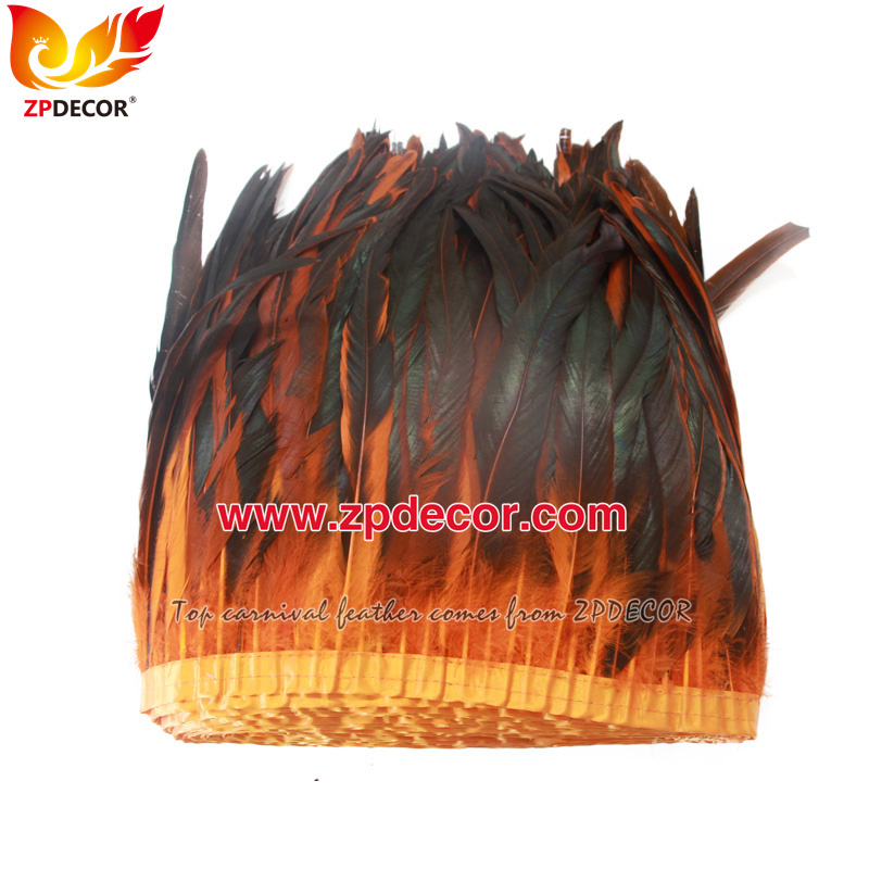 Zpdecor Feathers Factory Wholesale 30-35cm Dyed Orange Rooster Coque Tail Feathers Trim for Samba Carnival Feather