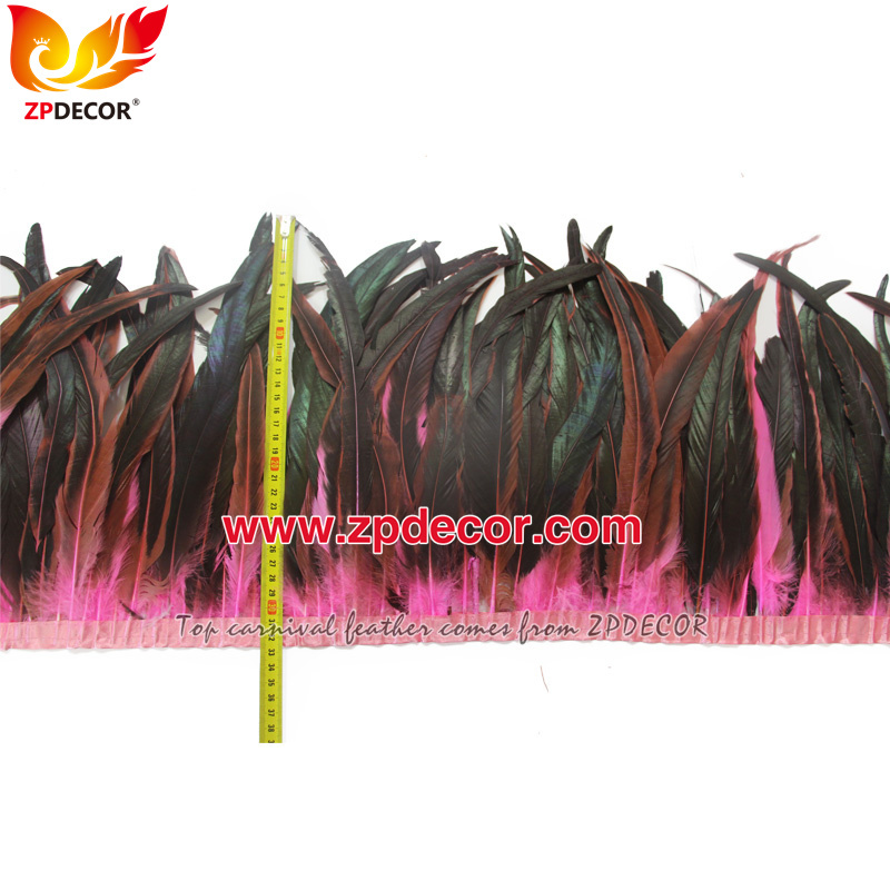 Zpdecor Feathers Factory Wholesale 30-35cm Dyed Pink Rooster Coque Tail Feathers Trim for Trinidadand Tobago Carnival