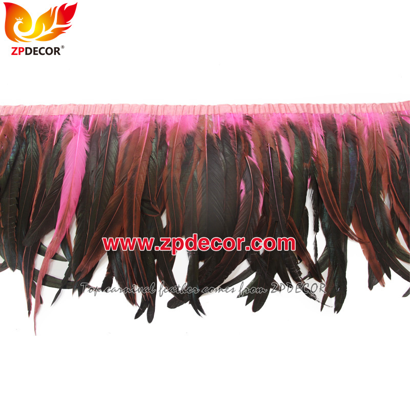 Zpdecor Feathers Factory Wholesale 30-35cm Dyed Pink Rooster Coque Tail Feathers Trim for Trinidadand Tobago Carnival