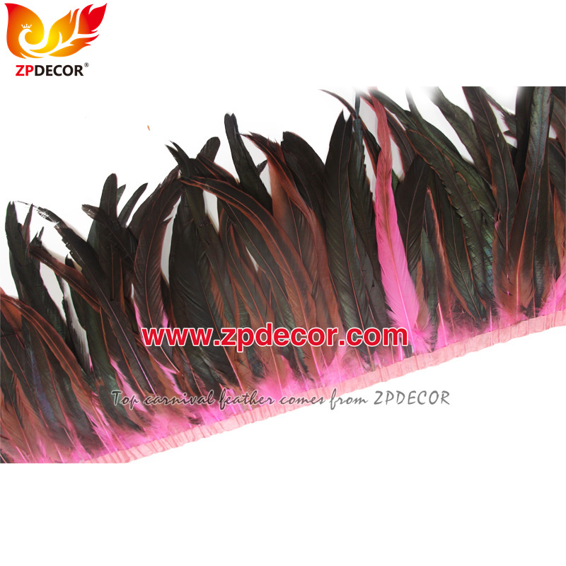 Zpdecor Feathers Factory Wholesale 30-35cm Dyed Pink Rooster Coque Tail Feathers Trim for Trinidadand Tobago Carnival