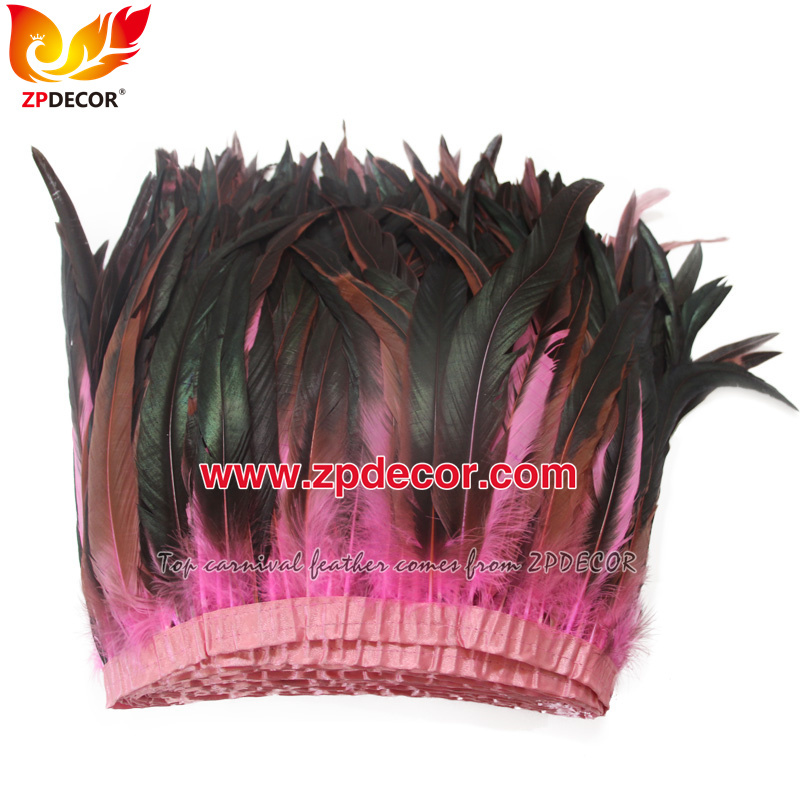 Zpdecor Feathers Factory Wholesale 30-35cm Dyed Pink Rooster Coque Tail Feathers Trim for Trinidadand Tobago Carnival