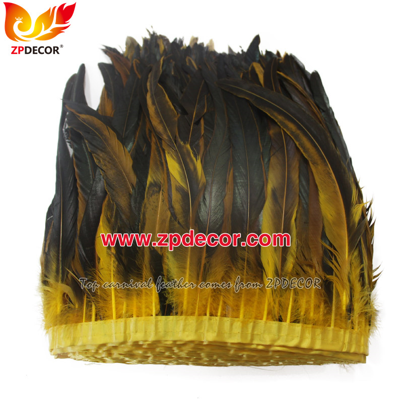 Zpdecor Feathers Factory Wholesale 30-35cm Dyed Yellow Rooster Coque Tail Feathers Trim for Notting Hill Carniva Costumes