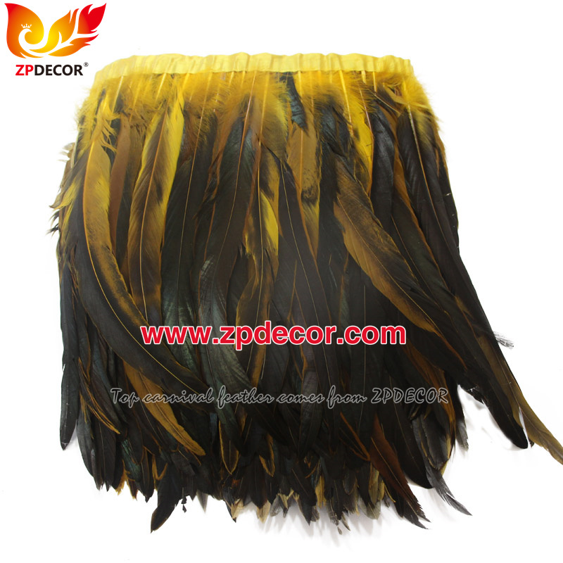 Zpdecor Feathers Factory Wholesale 30-35cm Dyed Yellow Rooster Coque Tail Feathers Trim for Notting Hill Carniva Costumes