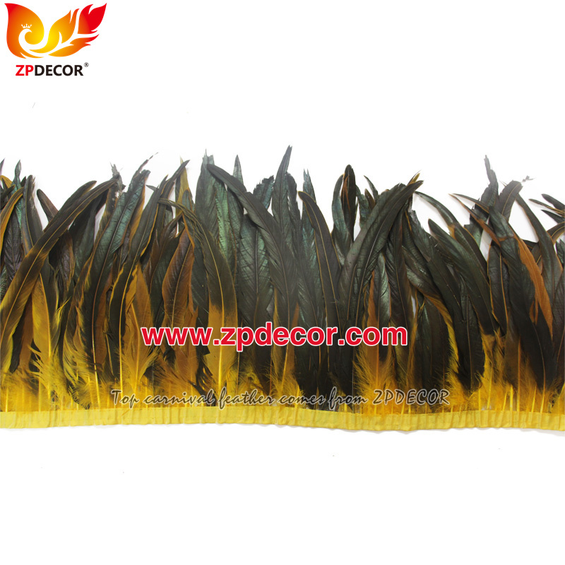 Zpdecor Feathers Factory Wholesale 30-35cm Dyed Yellow Rooster Coque Tail Feathers Trim for Notting Hill Carniva Costumes