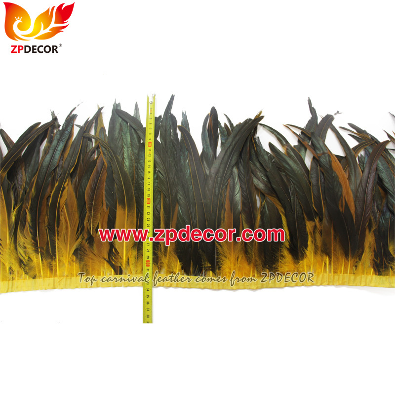 Zpdecor Feathers Factory Wholesale 30-35cm Dyed Yellow Rooster Coque Tail Feathers Trim for Notting Hill Carniva Costumes