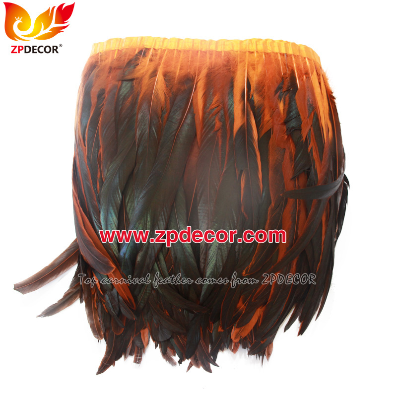 Zpdecor Feathers Factory Wholesale 30-35cm Dyed Orange Rooster Coque Tail Feathers Trim for Samba Carnival Feather
