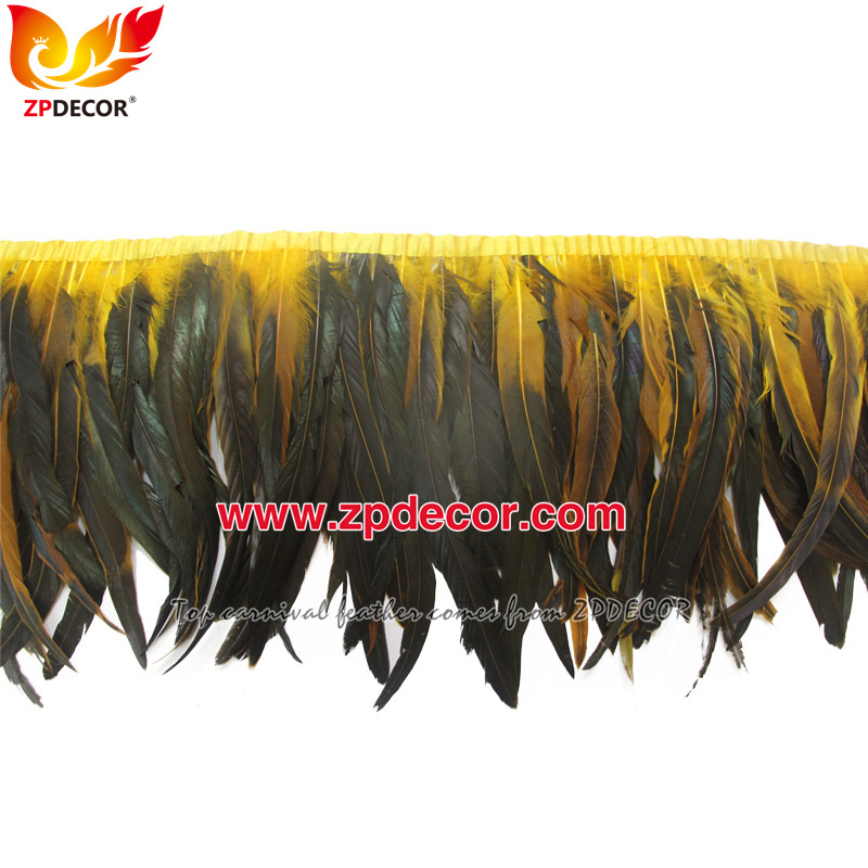 Zpdecor Feathers Factory Wholesale 30-35cm Dyed Yellow Rooster Coque Tail Feathers Trim for Notting Hill Carniva Costumes