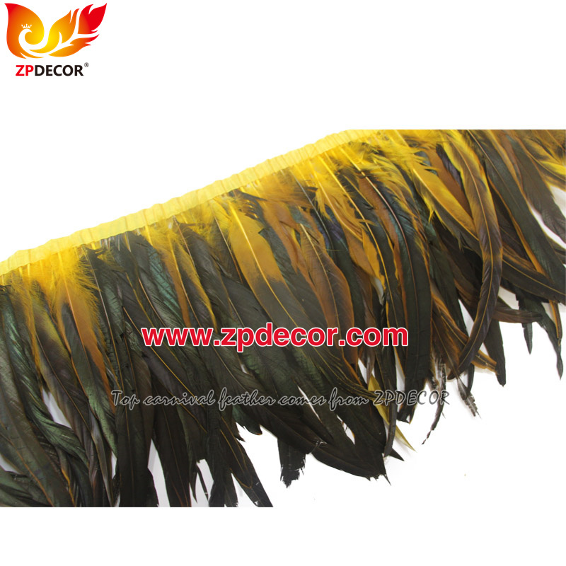 Zpdecor Feathers Factory Wholesale 30-35cm Dyed Yellow Rooster Coque Tail Feathers Trim for Notting Hill Carniva Costumes