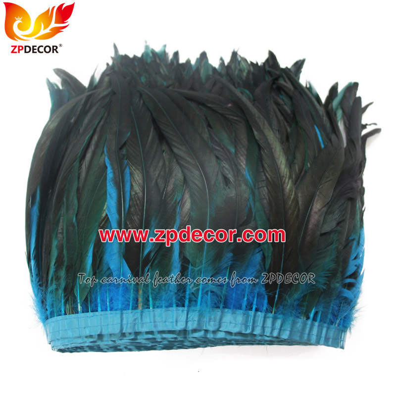 Zpdecor Feathers Factory Wholesale 30-35cm Dyed Turquoise Rooster Coque Tail Feathers Trim for Bahams Jankanoo Carnival