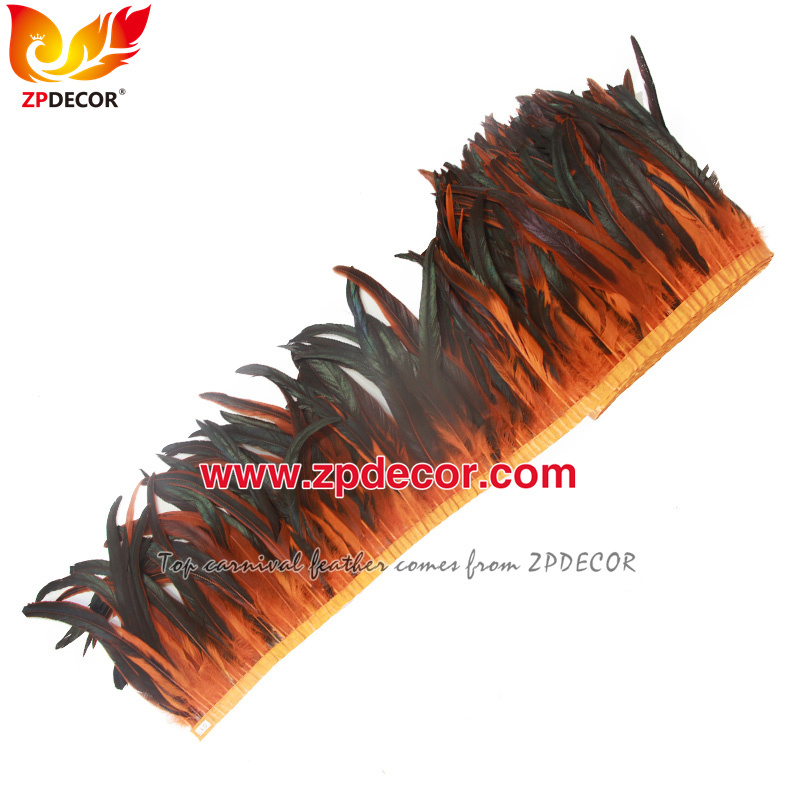 Zpdecor Feathers Factory Wholesale 30-35cm Dyed Orange Rooster Coque Tail Feathers Trim for Samba Carnival Feather