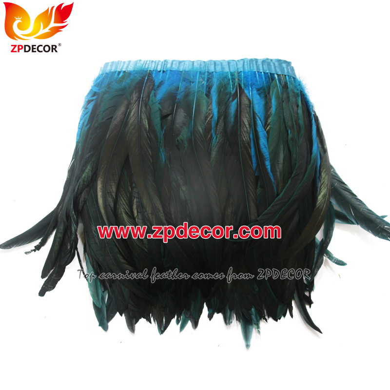 Zpdecor Feathers Factory Wholesale 30-35cm Dyed Turquoise Rooster Coque Tail Feathers Trim for Bahams Jankanoo Carnival
