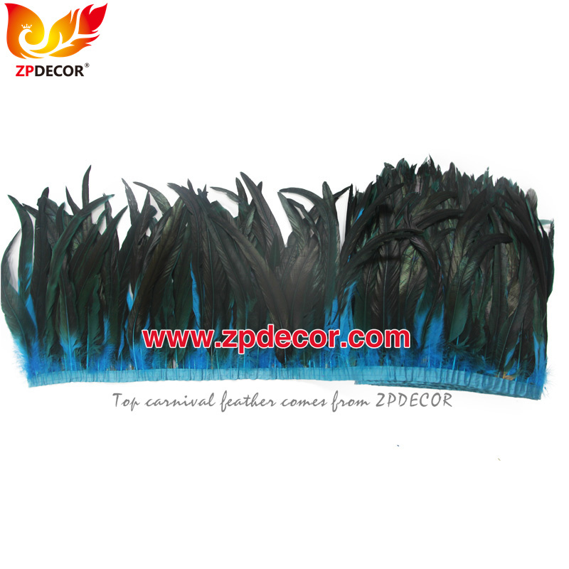 Zpdecor Feathers Factory Wholesale 30-35cm Dyed Turquoise Rooster Coque Tail Feathers Trim for Bahams Jankanoo Carnival