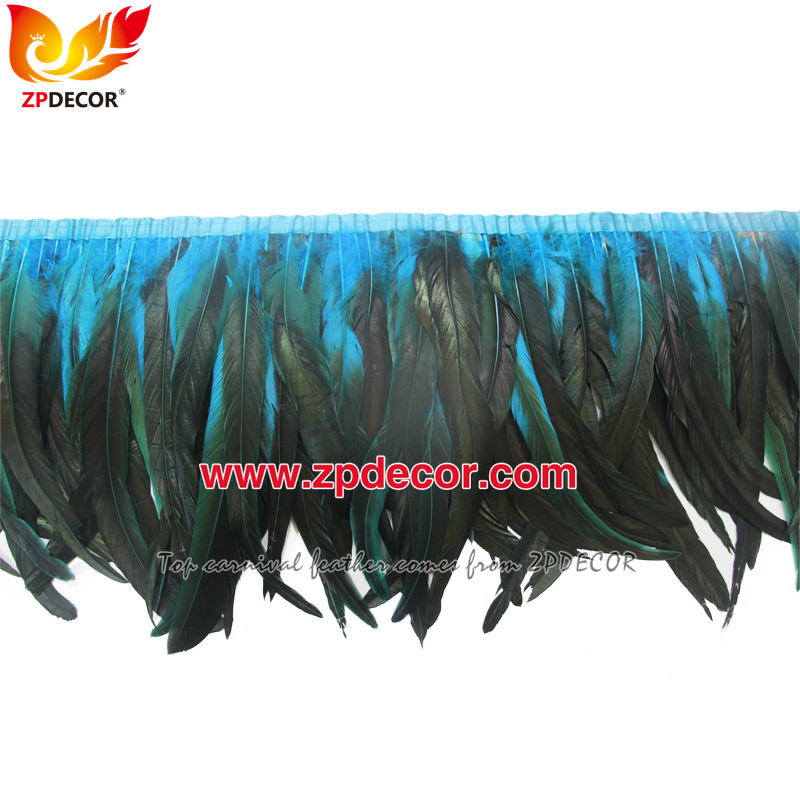 Zpdecor Feathers Factory Wholesale 30-35cm Dyed Turquoise Rooster Coque Tail Feathers Trim for Bahams Jankanoo Carnival