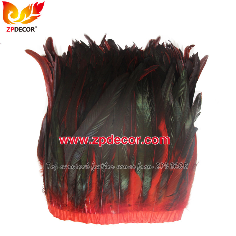 Zpdecor Feathers Factory Wholesale 30-35cm Dyed Red Rooster Coque Tail Feathers Trim for Bahams Jankanoo Carnival