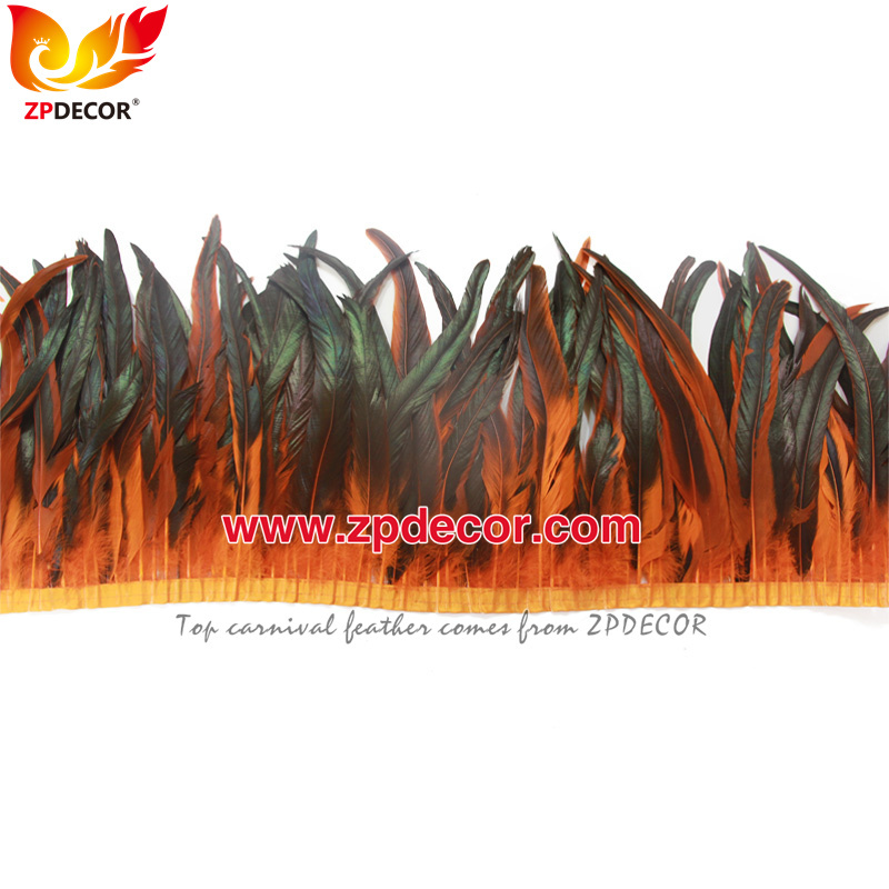 Zpdecor Feathers Factory Wholesale 30-35cm Dyed Orange Rooster Coque Tail Feathers Trim for Samba Carnival Feather