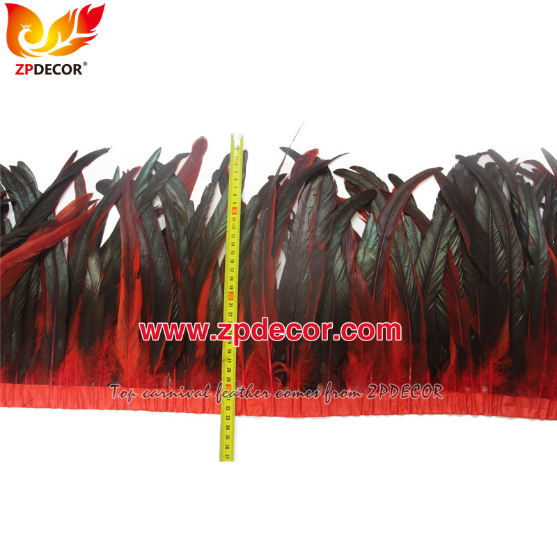 Zpdecor Feathers Factory Wholesale 30-35cm Dyed Red Rooster Coque Tail Feathers Trim for Bahams Jankanoo Carnival