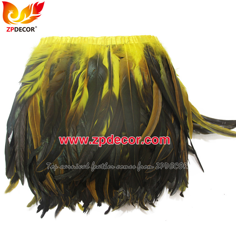 Zpdecor Feathers Factory Wholesale 30-35cm Dyed Yellow Rooster Coque Tail Feathers Trim for Bahams Jankanoo Carnival