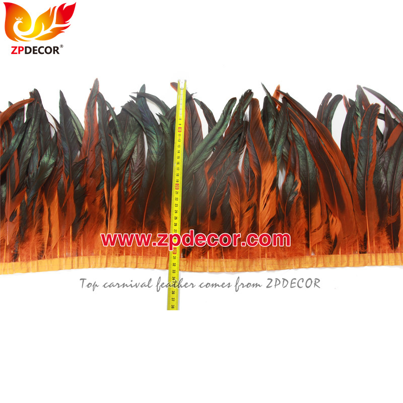 Zpdecor Feathers Factory Wholesale 30-35cm Dyed Orange Rooster Coque Tail Feathers Trim for Samba Carnival Feather
