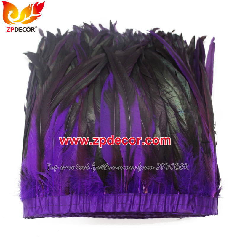 Zpdecor Feathers Factory Wholesale 30-35cm Dyed Purple Rooster Coque Tail Feathers Trim for Miami and Bahams Jankanoo Carnival