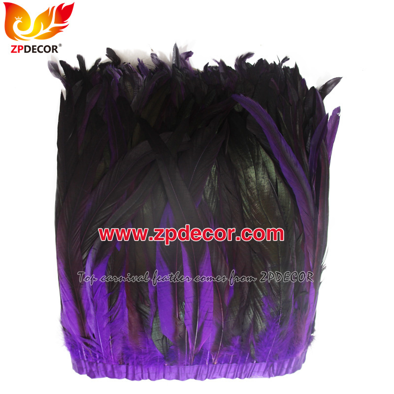 Zpdecor Feathers Factory Wholesale 30-35cm Dyed Purple Rooster Coque Tail Feathers Trim for Miami and Bahams Jankanoo Carnival