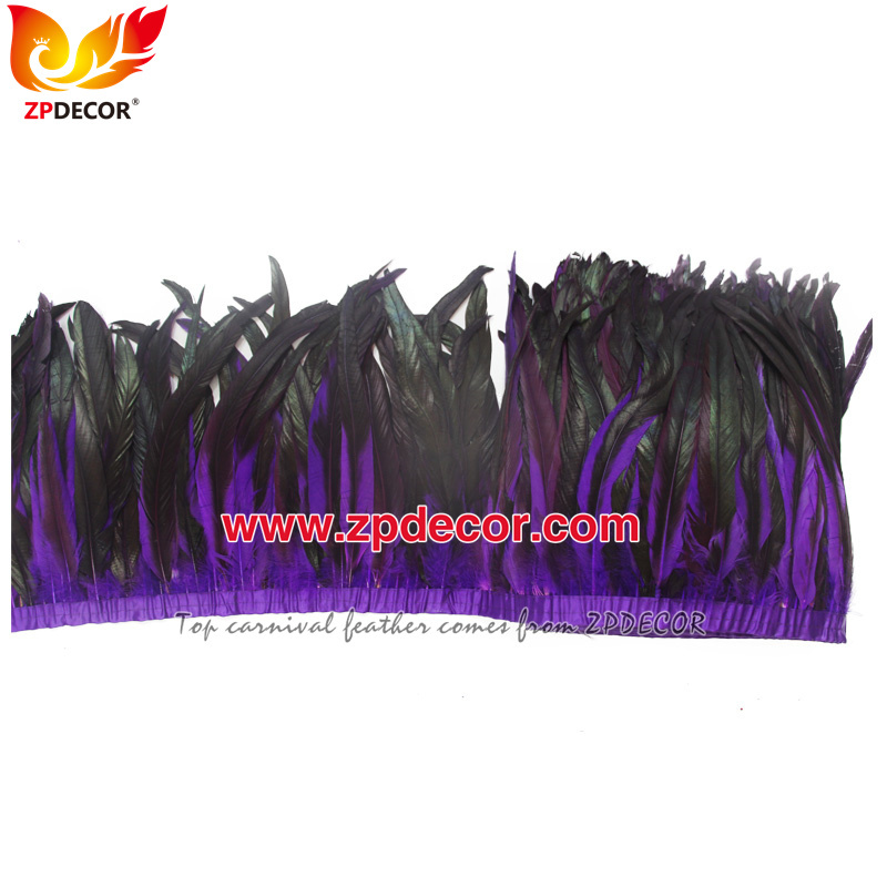 Zpdecor Feathers Factory Wholesale 30-35cm Dyed Purple Rooster Coque Tail Feathers Trim for Miami and Bahams Jankanoo Carnival