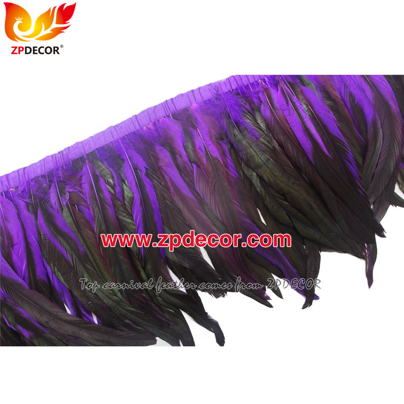 Zpdecor Feathers Factory Wholesale 30-35cm Dyed Purple Rooster Coque Tail Feathers Trim for Miami and Bahams Jankanoo Carnival