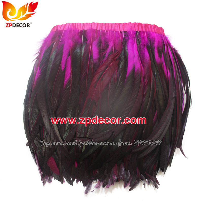 Zpdecor Feathers Factory Wholesale 30-35cm Dyed Hot Pink Rooster Coque Tail Feathers Trim for Bahams Jankanoo Carnival and  Miami Carnival
