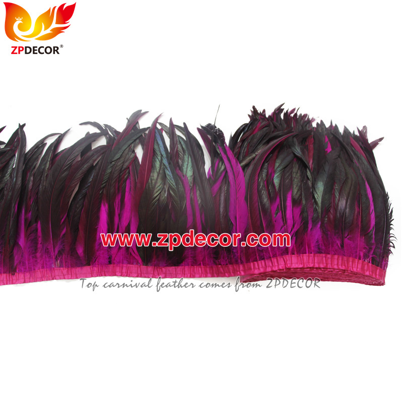 Zpdecor Feathers Factory Wholesale 30-35cm Dyed Hot Pink Rooster Coque Tail Feathers Trim for Bahams Jankanoo Carnival and  Miami Carnival