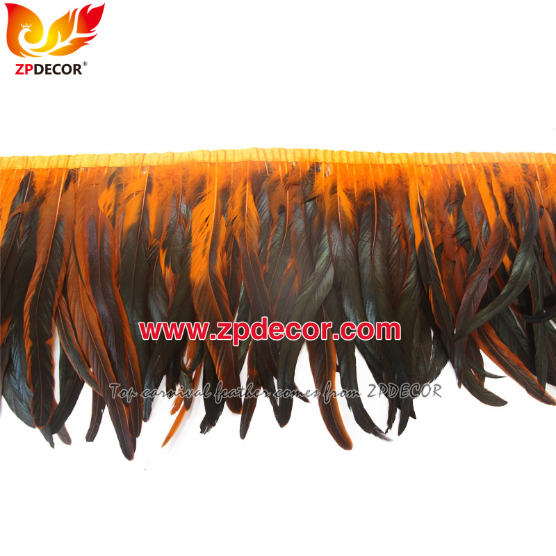 Zpdecor Feathers Factory Wholesale 30-35cm Dyed Orange Rooster Coque Tail Feathers Trim for Samba Carnival Feather