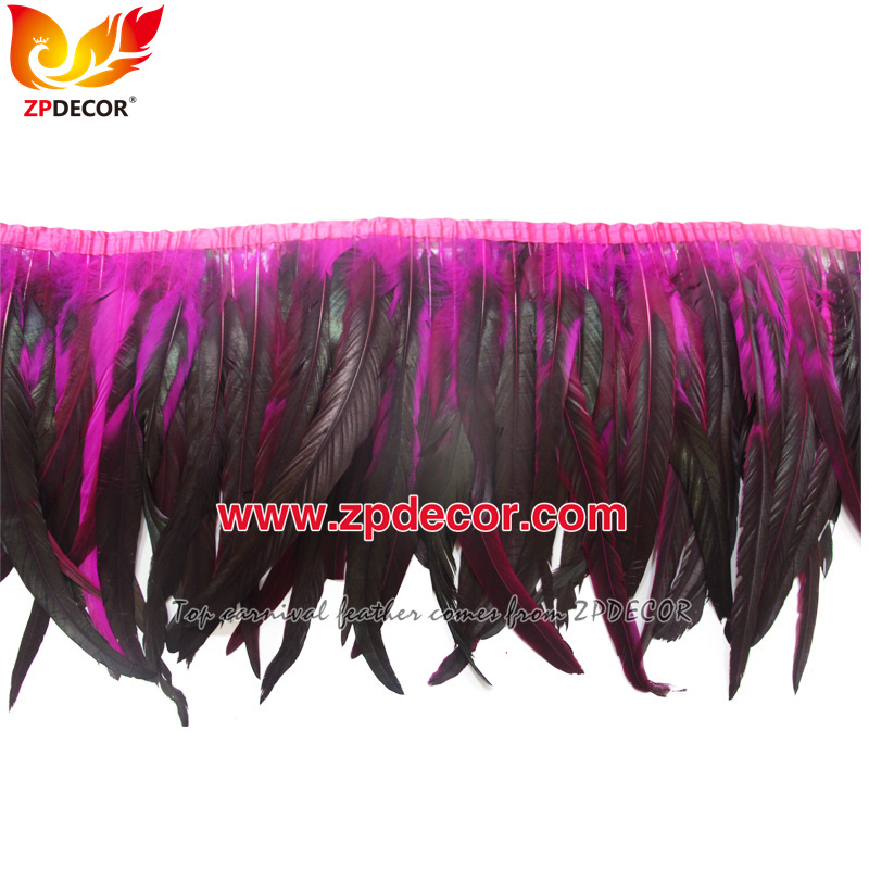 Zpdecor Feathers Factory Wholesale 30-35cm Dyed Hot Pink Rooster Coque Tail Feathers Trim for Bahams Jankanoo Carnival and  Miami Carnival