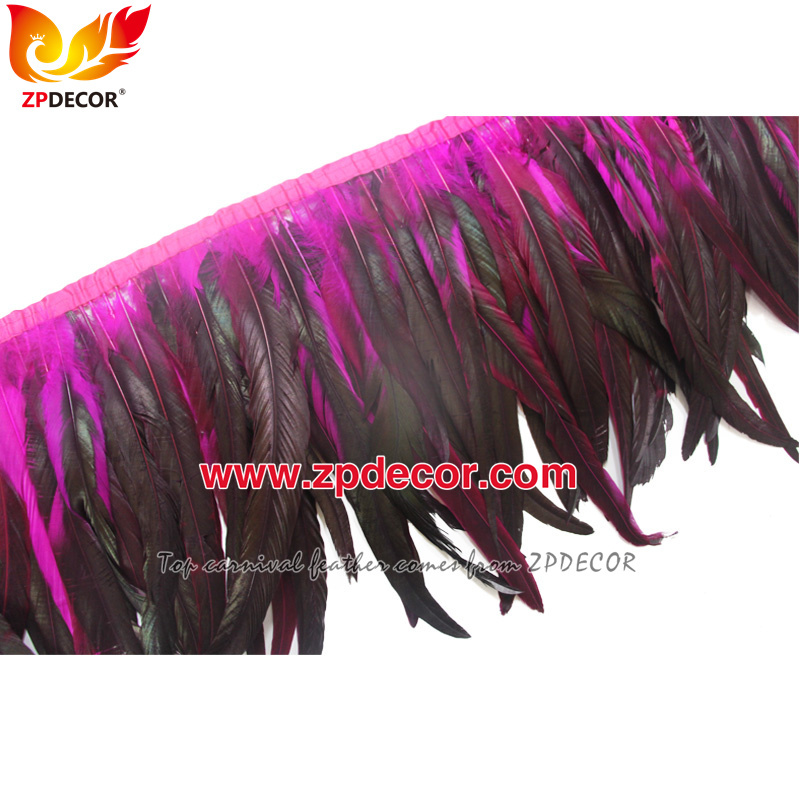 Zpdecor Feathers Factory Wholesale 30-35cm Dyed Hot Pink Rooster Coque Tail Feathers Trim for Bahams Jankanoo Carnival and  Miami Carnival