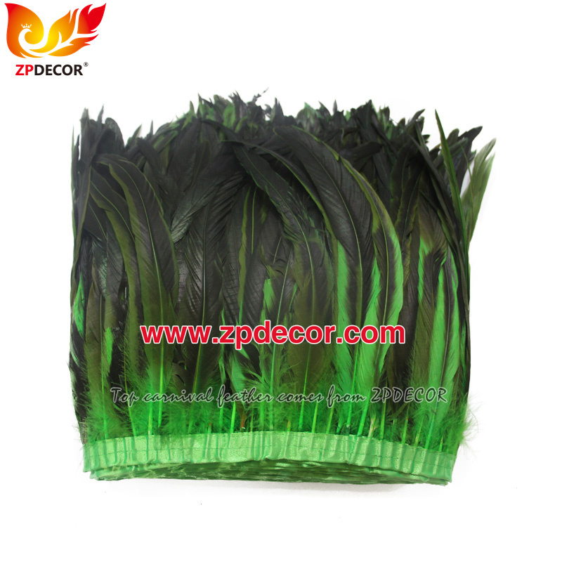 Zpdecor Feathers Factory Wholesale 30-35cm Dyed Lime Green Rooster Coque Tail Feathers Trim for Bahams Jankanoo Carnival