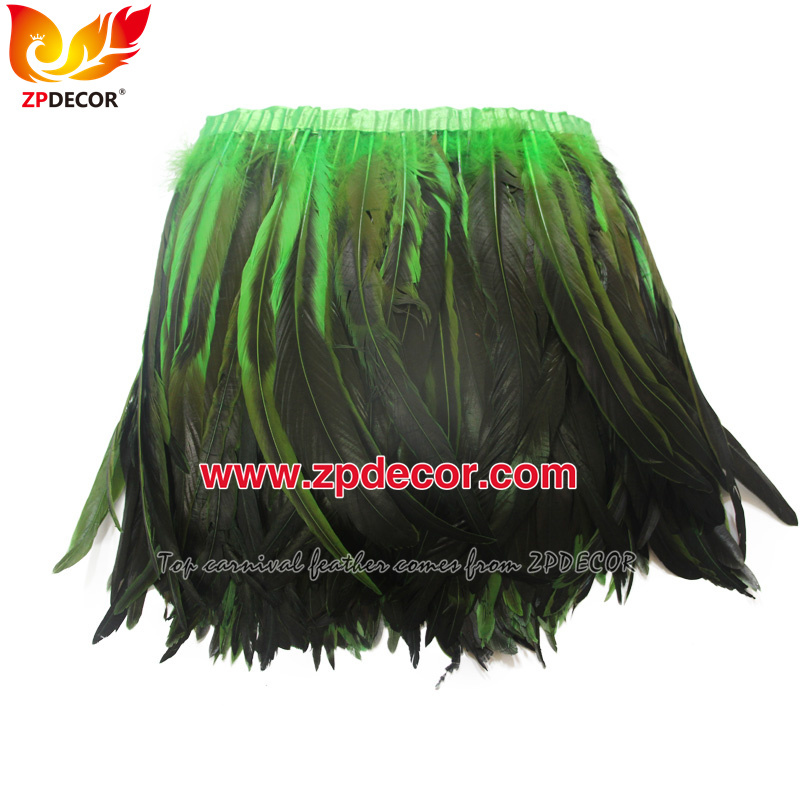 Zpdecor Feathers Factory Wholesale 30-35cm Dyed Lime Green Rooster Coque Tail Feathers Trim for Bahams Jankanoo Carnival