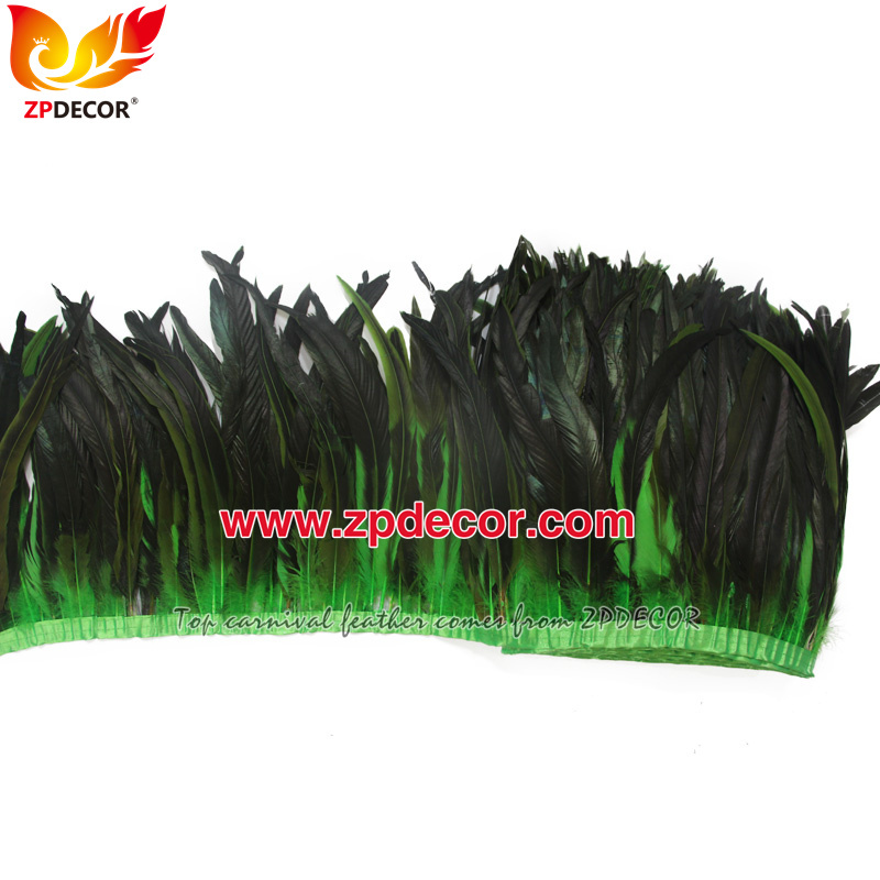 Zpdecor Feathers Factory Wholesale 30-35cm Dyed Lime Green Rooster Coque Tail Feathers Trim for Bahams Jankanoo Carnival