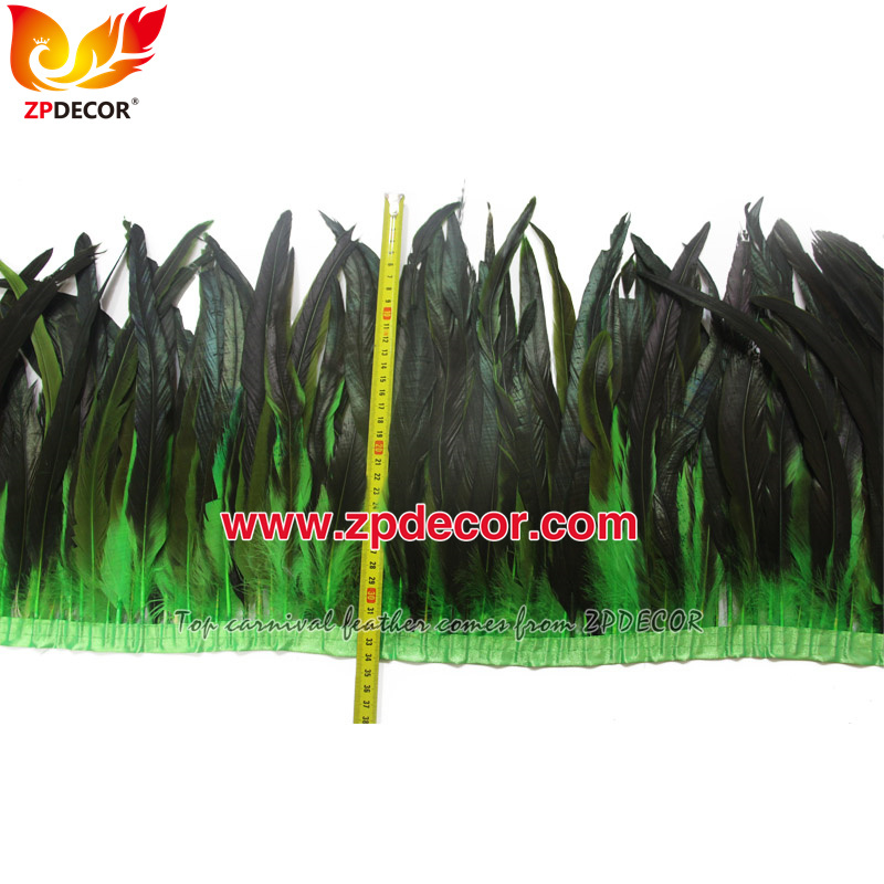 Zpdecor Feathers Factory Wholesale 30-35cm Dyed Lime Green Rooster Coque Tail Feathers Trim for Bahams Jankanoo Carnival